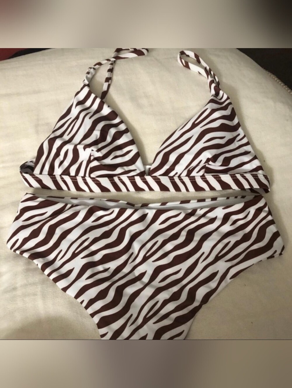 Amazon Essentials Brown and White Zebra-Print Bikini Set
